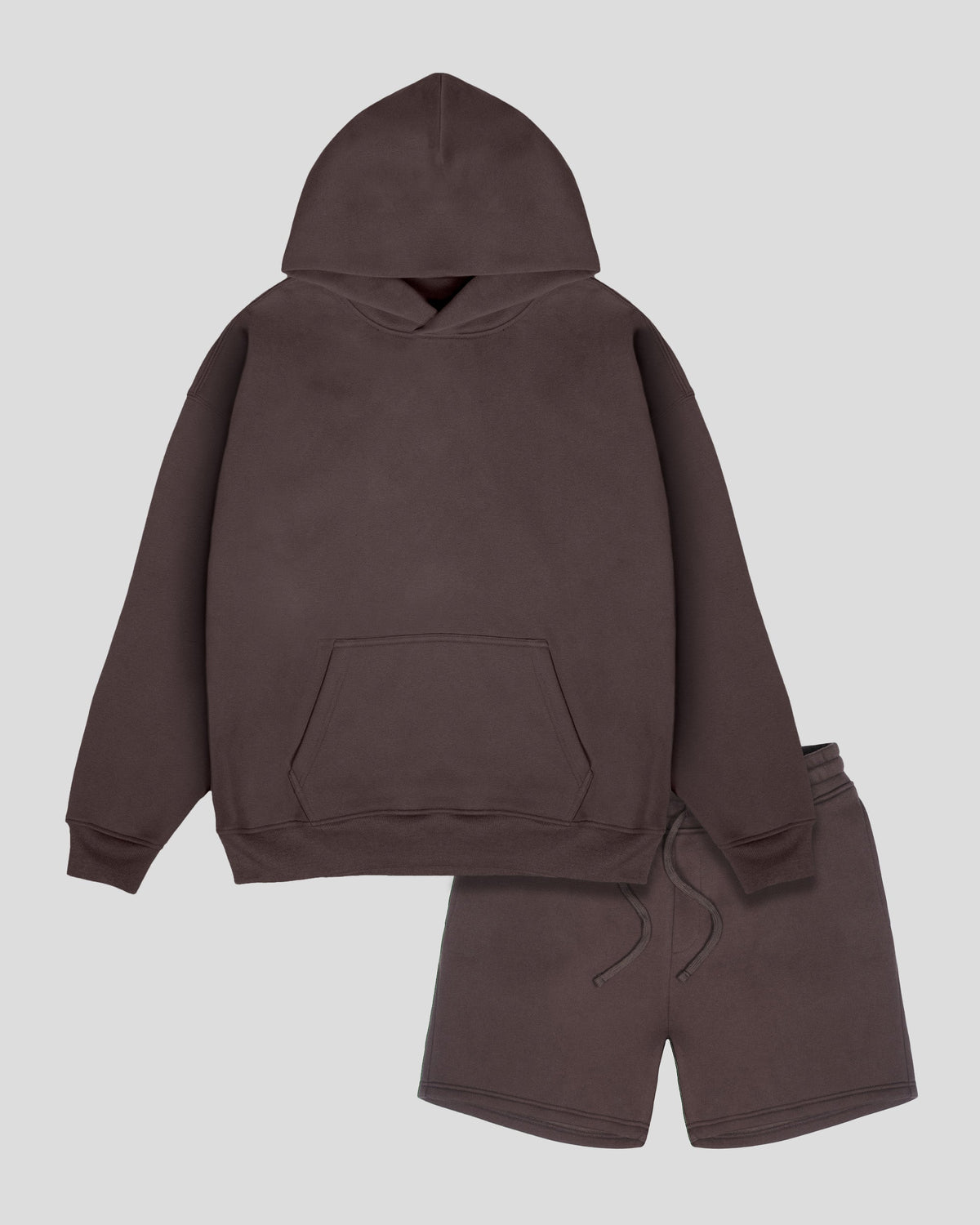 Heavyweight Pullover Hoodie & 5" Core Fleece Short Set - Brown - View 26