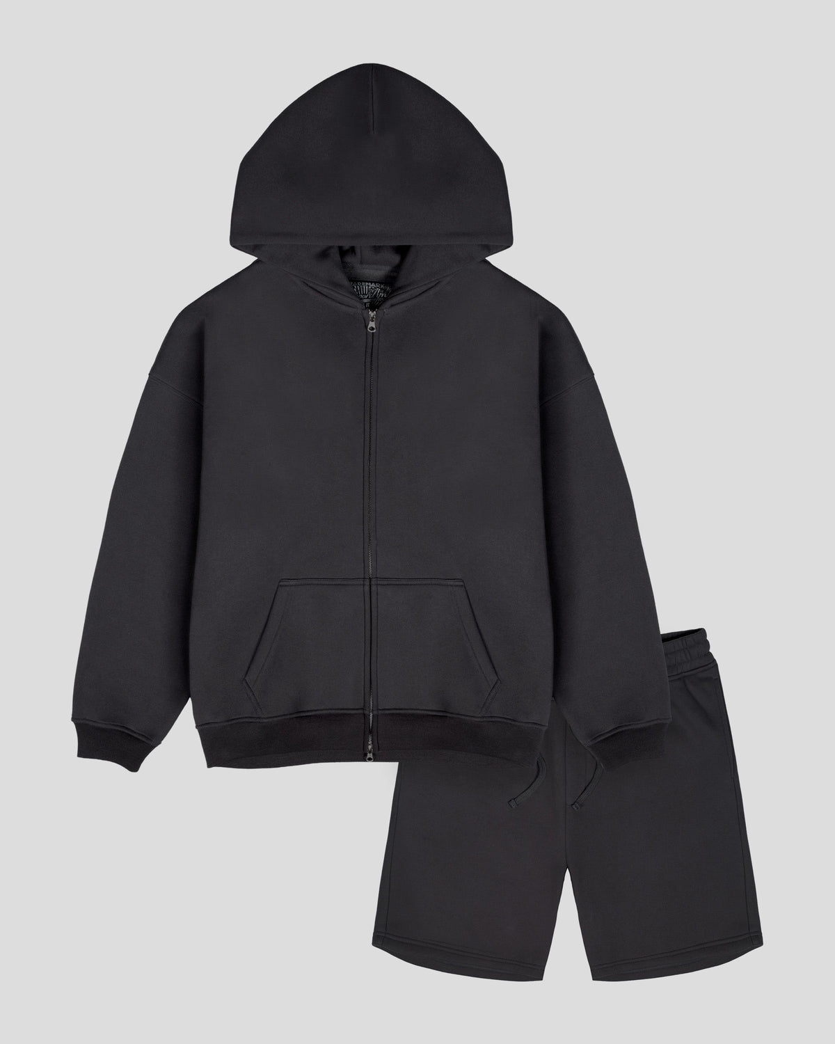 Heavyweight Full Zip Hoodie & 5" Fleece Short Set - Black - View 1