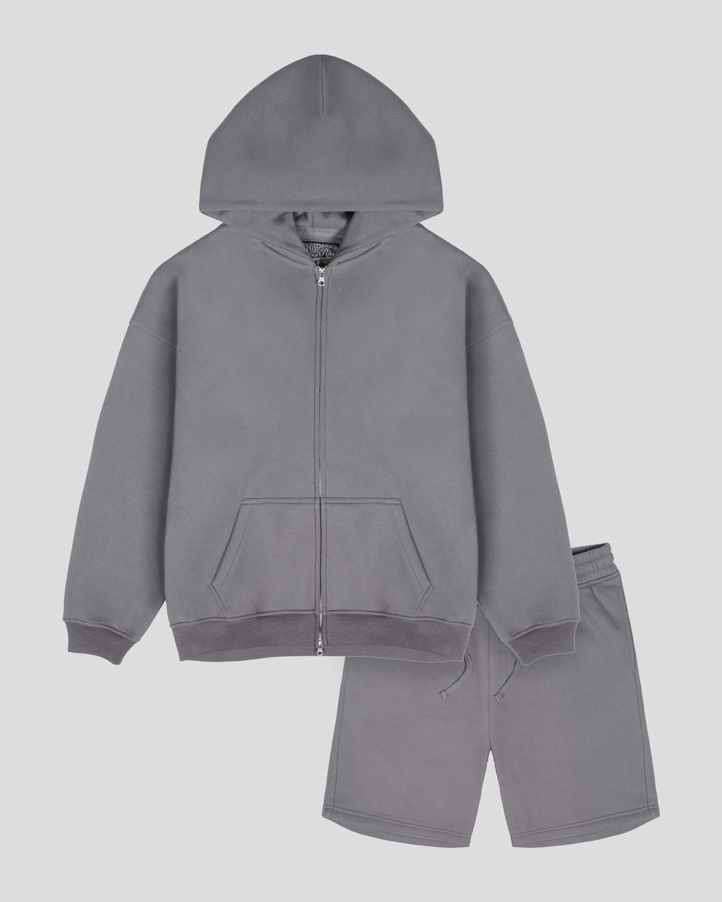 Heavyweight Full Zip Hoodie & 5" Fleece Short Set - Steel Gray - View 16