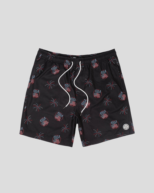 7" Neon USA Swim Shorts - Black - View 1