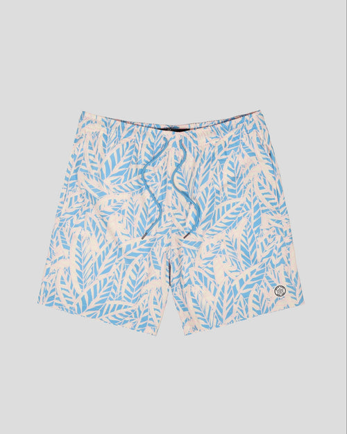 7" Abstract Leaves Swim Shorts - Blue - View 1