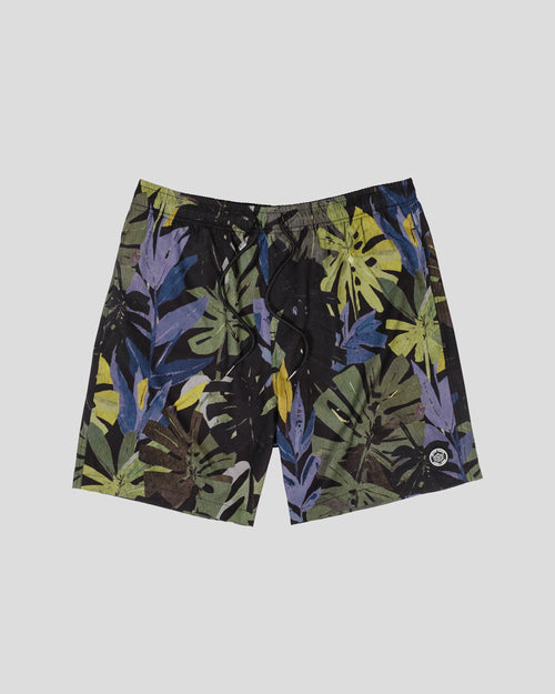 7" Painted Leaves Swim Short - Black - View 1